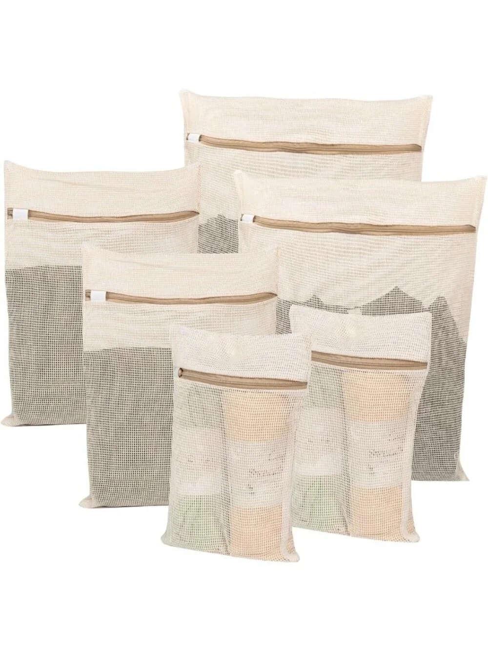 6-Piece Durable Cotton Mesh Laundry Bags with Zipper - Breathable, Sturdy